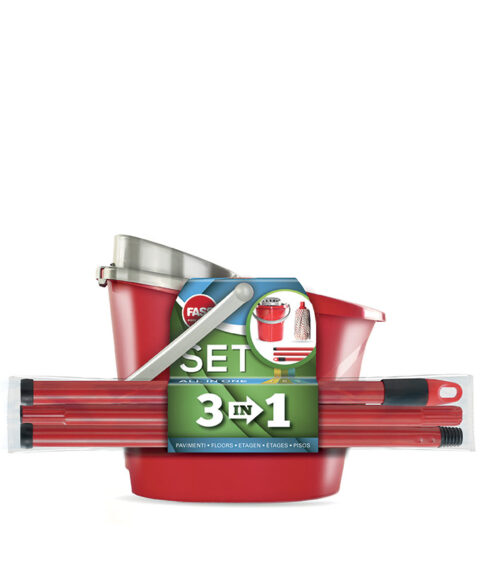 Set Secchio 3 In 1 Secchio Easy Jet + Mop Lavapavimenti + Manico 3 pezzi Fass
